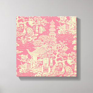 Rosa Chinoiserie Wall Art Decor Kanvastryck