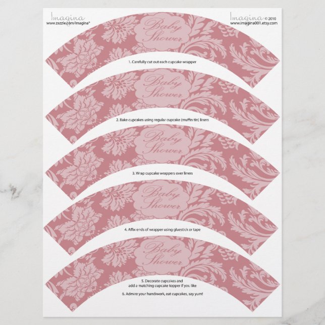 Rosa Chintz Baby Shower DIY Cupkaka Wrappare (Framsida)