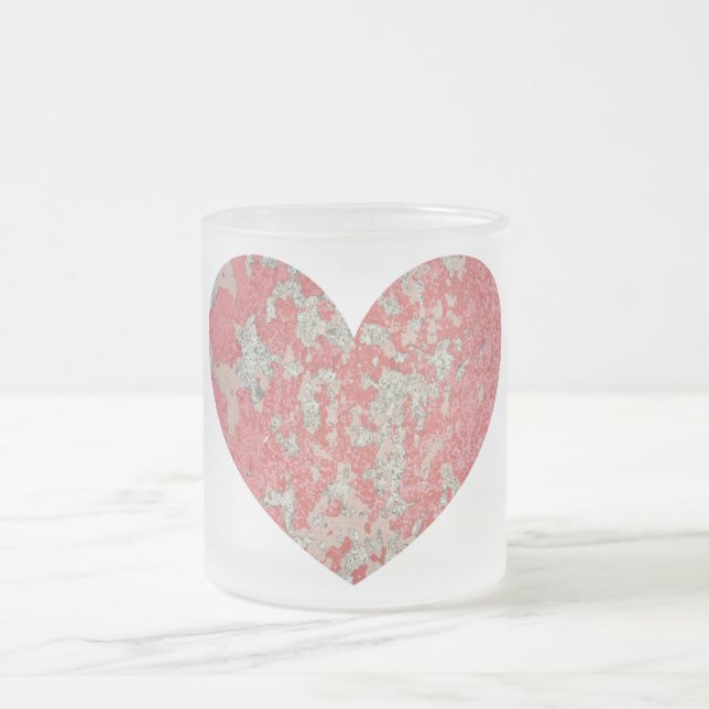 Rosa Chippy Paint Heart Frostad Glasmugg (Center)