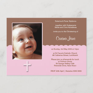 Rosa Chocolate Christening Inbjudningar