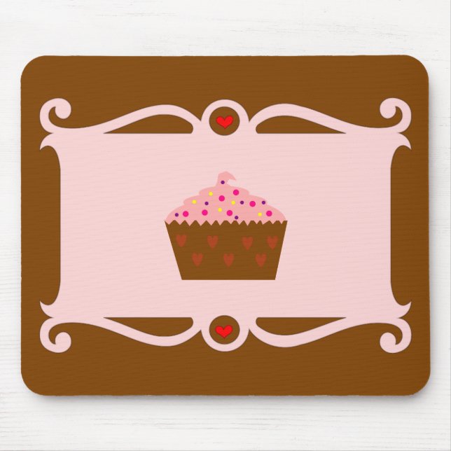 Rosa & Chocolate Heart Cupkaka Mousepad Musmatta (Framsidan)