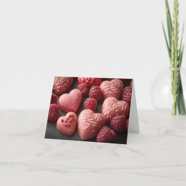 Rosa Chocolate Hearts Valentines Hälsning Kort (Framsida)
