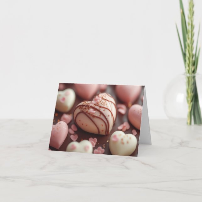 Rosa Chocolate Hearts Valentines Hälsning Kort (Framsida)