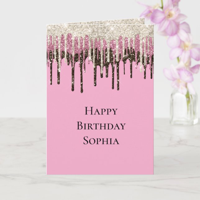 Rosa Chocolate Ice Cream Glitter Dricks Birthday Kort (Orkide)