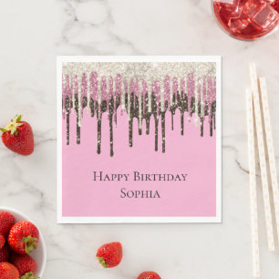 Rosa Chocolate Ice Cream Glitter Dricks Birthday Pappersservett