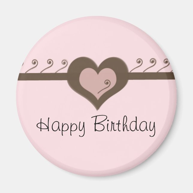 Rosa Choklad Hjärtfödelsedag Magnet (Framsidan)