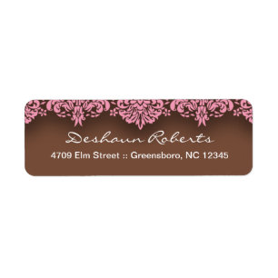 Rosa- & chokladdamastadressetiketter returadress etikett