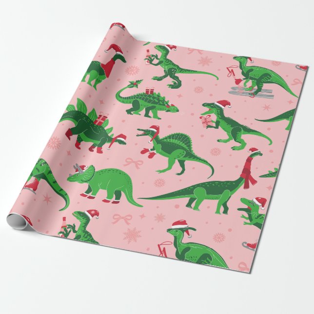 rosa christmas dinosaurs stegosaurus triceratops presentpapper (Utrullad)