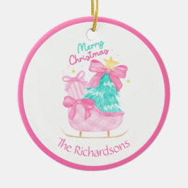rosa christmas-gåvor sleigh träd julgransprydnad keramik