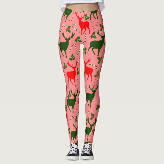 rosa christmas-renar leggings (Framsida)
