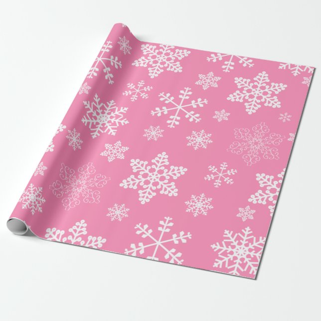 rosa christmas snöflingor isig presentpapper (Utrullad)