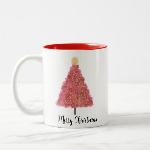 Rosa christmas treewith glitter Två-Tonad mugg