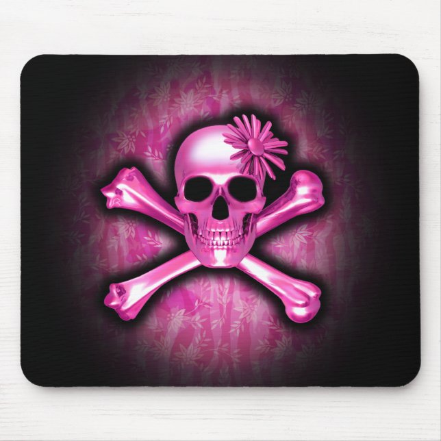 Rosa Chrome Skull och Crossbone Mouse Pad Musmatta (Framsidan)