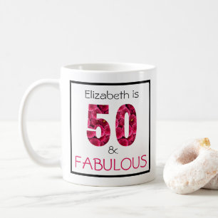 rosa Chrysanthemum Anpassningsbar Text på 50:e föd Kaffemugg