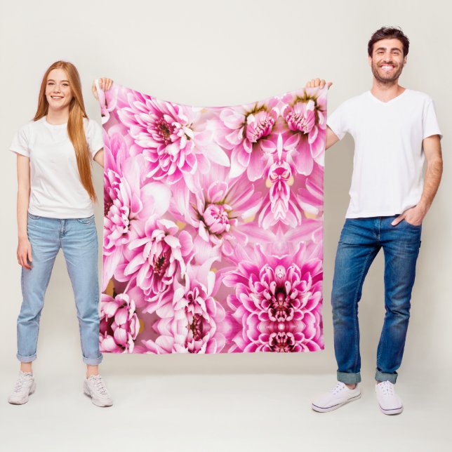 Rosa Chrysanthemum Flower Fleecefilt (På plats)