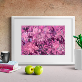 Rosa Chrysanthemum Flowers Blommigt Pastellmålning Poster