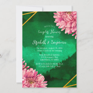 Rosa Chrysanthemums Guld Geometric Par Shower Inbjudningar