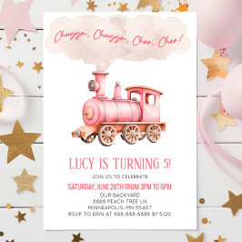 Rosa Chugga Choo Choo Tåg Födelsedagsfest Inbjudningar