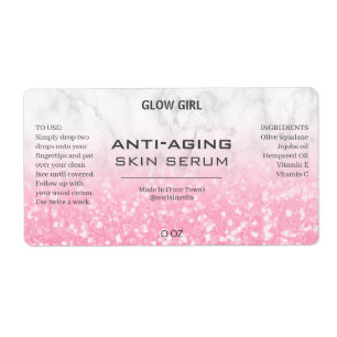 Rosa Chunky Glitter och marmor serumetiketter Fraktsedel