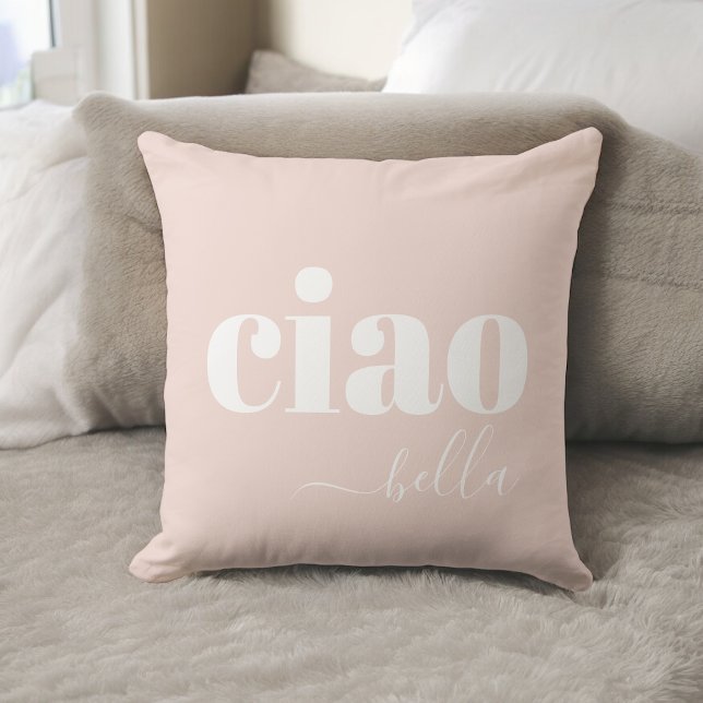 Rosa Ciao Bella Hej Vacker modern typografi Kudde (Skapare uppladdad)