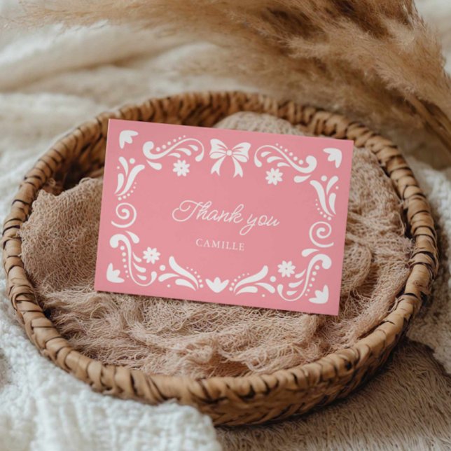 Rosa Cielito Lindo Girl Baby Shower Tack Kort (Pink Cielito Lindo Baby Shower Thank you card)