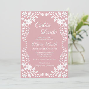 Rosa Cielito Lindo Mexikansk Folkkonst Baby Shower Inbjudningar