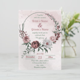 rosa cinnamon ro, vit blommigt och utandning bröll inbjudningar
