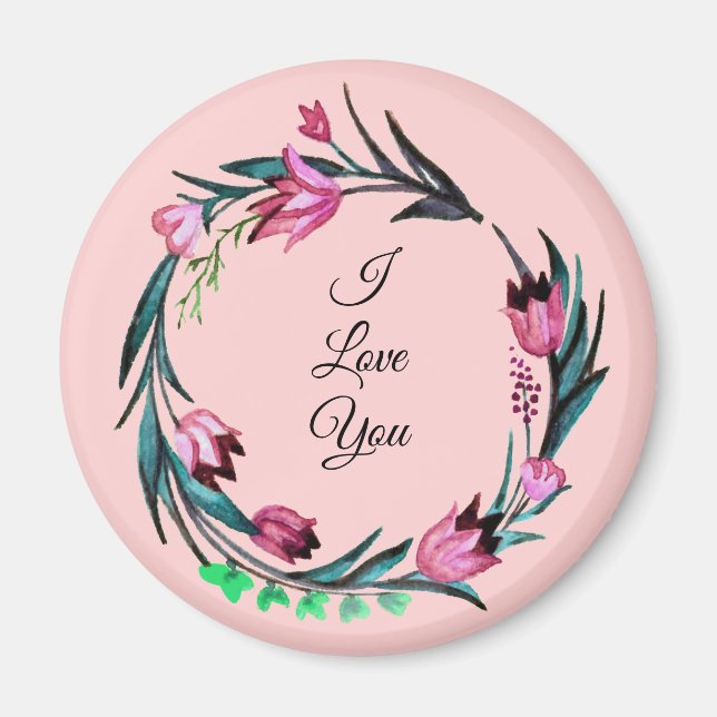 Rosa Circular Blommönster Magnet (Framsidan)