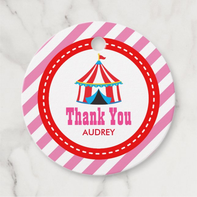 Rosa Circus Carnival Birthday Baby Shower Gåvor Etiketter (Framsida)