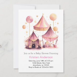 Rosa Circus Himlar i Delight Girl Baby Shower Inbjudningar