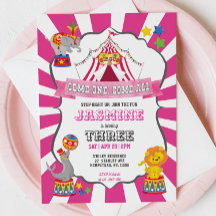 Rosa Circus Karnival Birthday-inbjudan