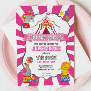 Rosa Circus Karnival Birthday-inbjudan Inbjudningar