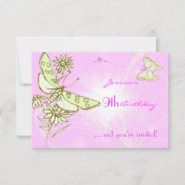 Rosa Citron Lime Fjäril Födelsedags RSVP-kort Inbjudningar