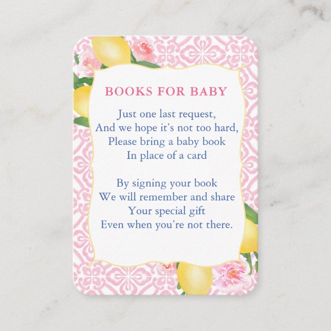Rosa citroner ger en bok baby shower tilläggskort (Framsida)