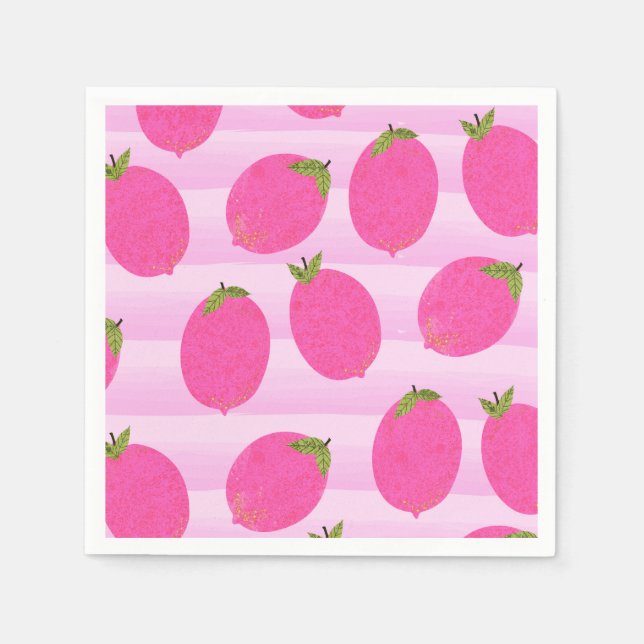 Rosa citroner lemonad sommar frukt vattenfärg fest pappersservett (Framsidan)