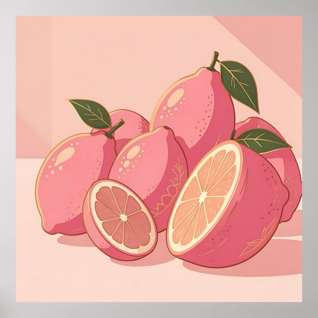 Rosa citrons modernt feminint citrus poster (Framsidan)