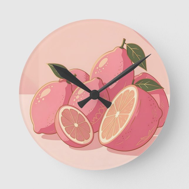 Rosa citrons modernt feminint citrus rund klocka (Framsida)