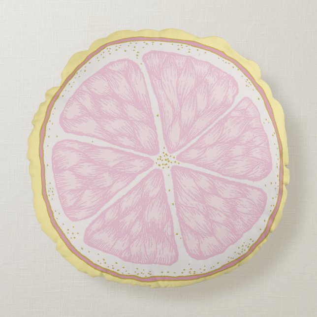 Rosa citronskiva rund kastkudde kudde (Framsidan)