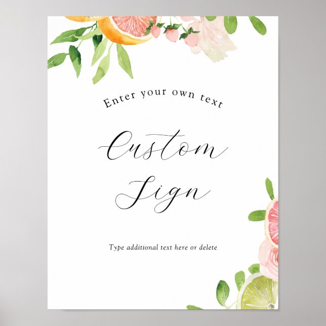Rosa Citrus Anpassningsbar Text-tecken Poster (Framsidan)