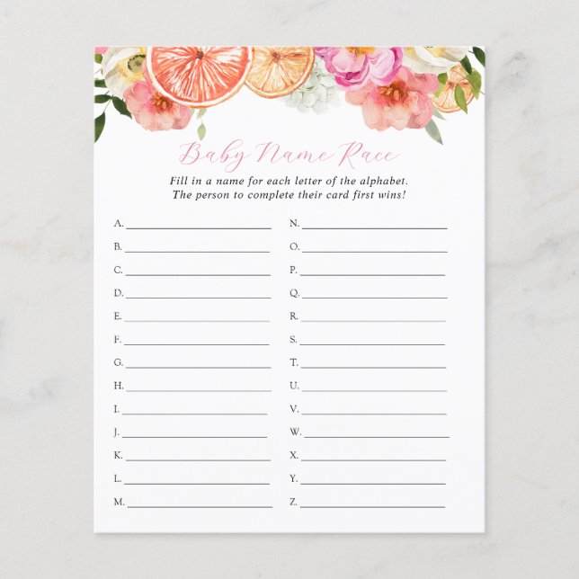 Rosa Citrus Baby Namntävling Brisadspel (Framsida)