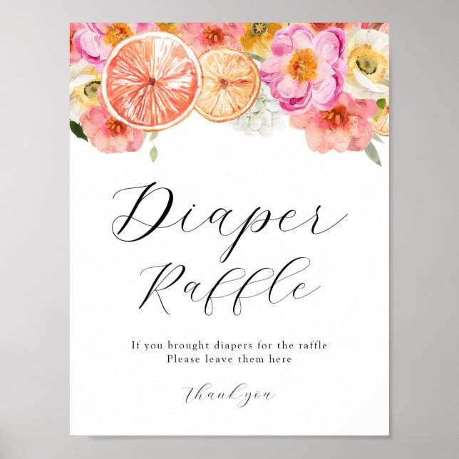 Rosa Citrus Flowers Diaper Raffle Sign Poster (Framsidan)