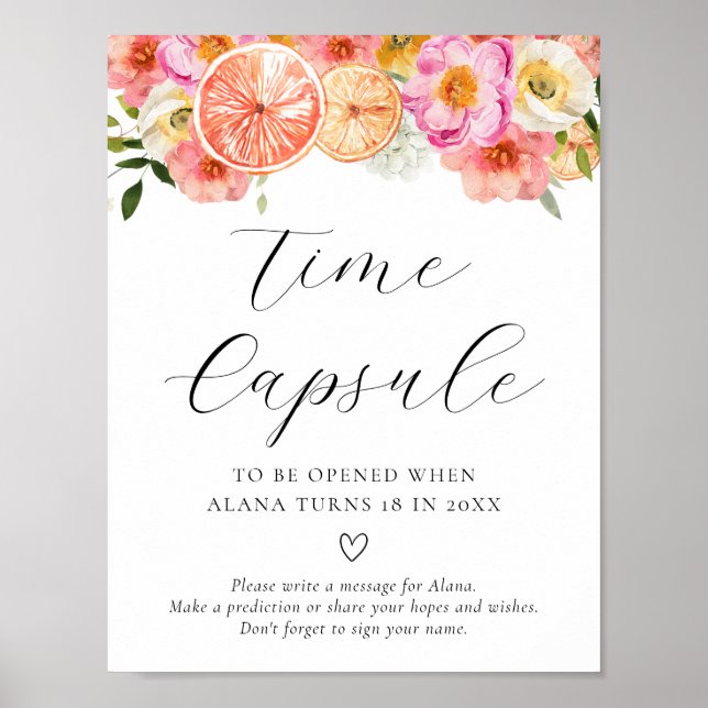 Rosa Citrus Flowers Time Capsule Sign Poster (Framsidan)