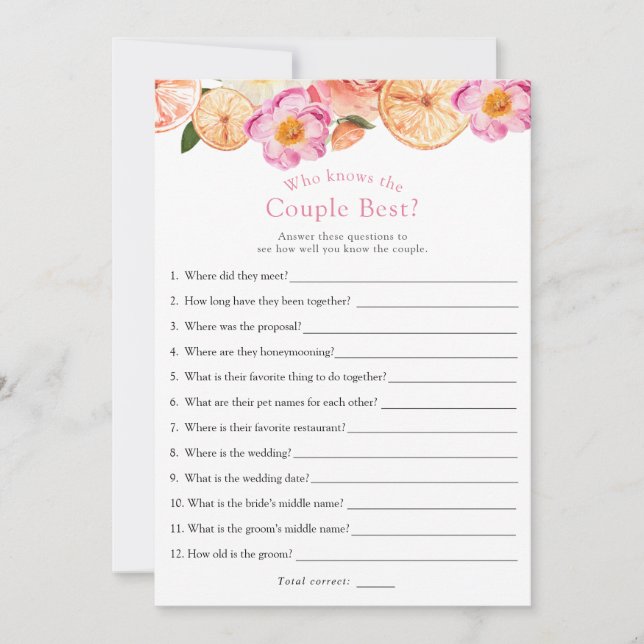 Rosa Citrus Han sa att hon sa Möhippa Game Inbjudningar (Framsida)