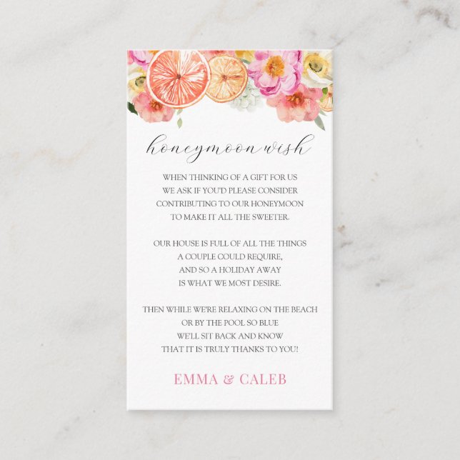 Rosa citrus smekmånad önskningsfond kuvertkort tilläggskort (Framsida)