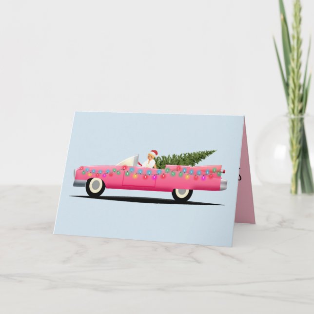 ROSA CLASSIC CAR CLASSY CHRISTMAS Greeting Card Kort (Framsida)