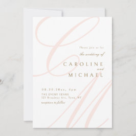 Rosa Classic Elegance calligraphy monogram bröllop Inbjudningar