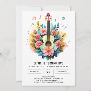 Rosa Classic Guitar Birthday Inbjudningar