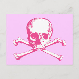 Rosa Classic Skull och Crossbone Vykort