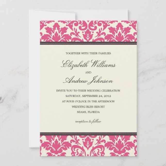 ROSA CLASSY DAMASK| VEDSÄTTNING INBJUDNINGAR (Framsida)
