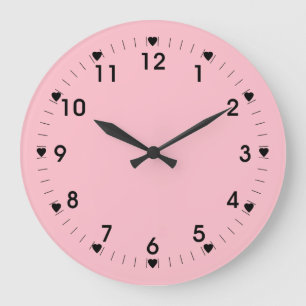 Rosa Clock med svartvitt och nummer Stor Klocka